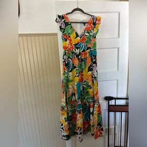 Maggy London Yellow and Orange Ruffled Tiered Maxi Dress
